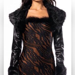 Elegant Black Faux Fur Trim Jacket